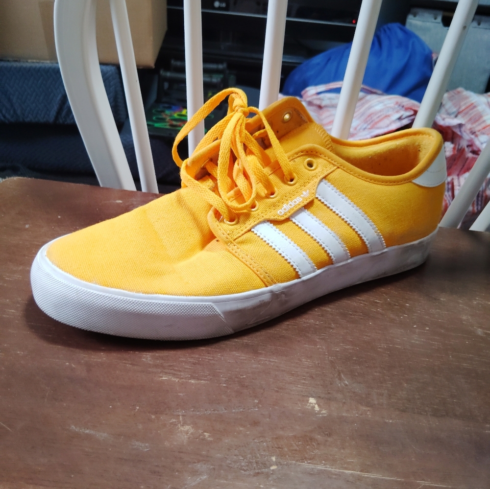 Adidas Men's Bright Yellow Sneakers with White Stripes